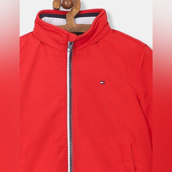 TOMMY HILFIGER Boys Red High Neck Zip-Up Solid Bomber Jacket Sz Small 6-7 NWT - Picture 4 of 15